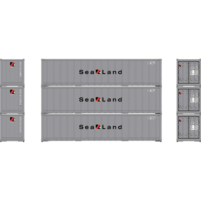 40' Smooth Side Cont Sealand 3-pac #1 Athearn