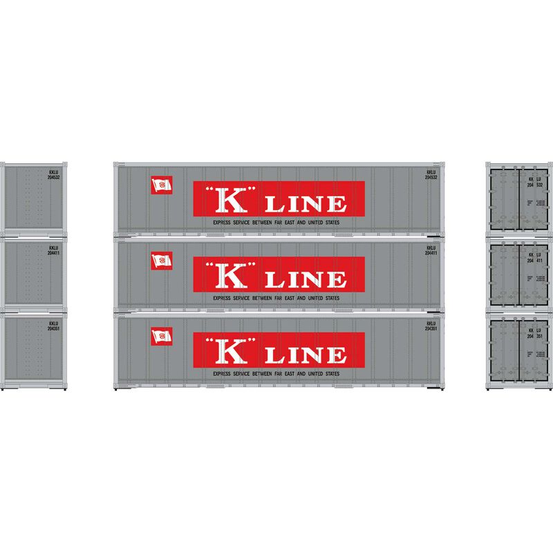 40' Smooth Side Cont K-Line 3-pac #2 Athearn